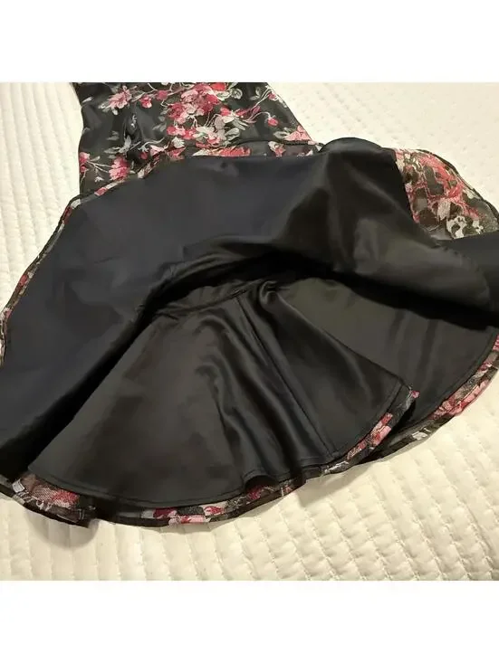 LPA Zelmira Sleeveless Black Floral Midi Ruffle Flounce Dress Sz XS Revolve - Picture 6 of 15